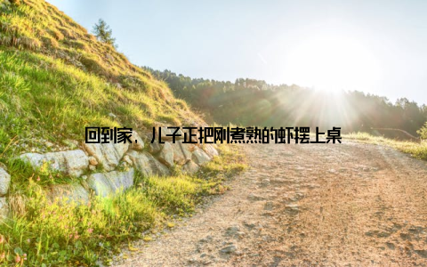 回到家, 儿子正把刚煮熟的虾摆上桌